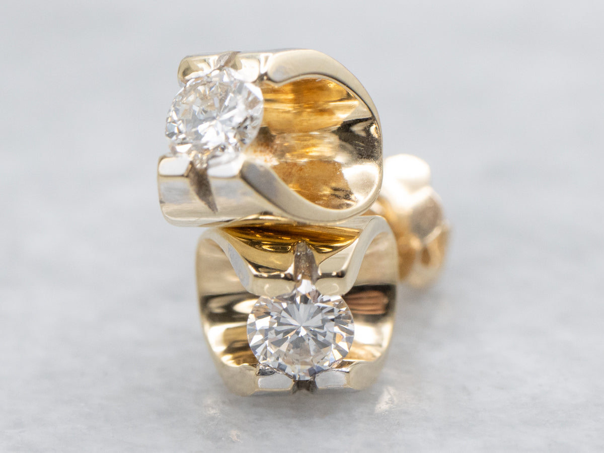 Gold Diamond Solitaire Screw Back Stud Earrings