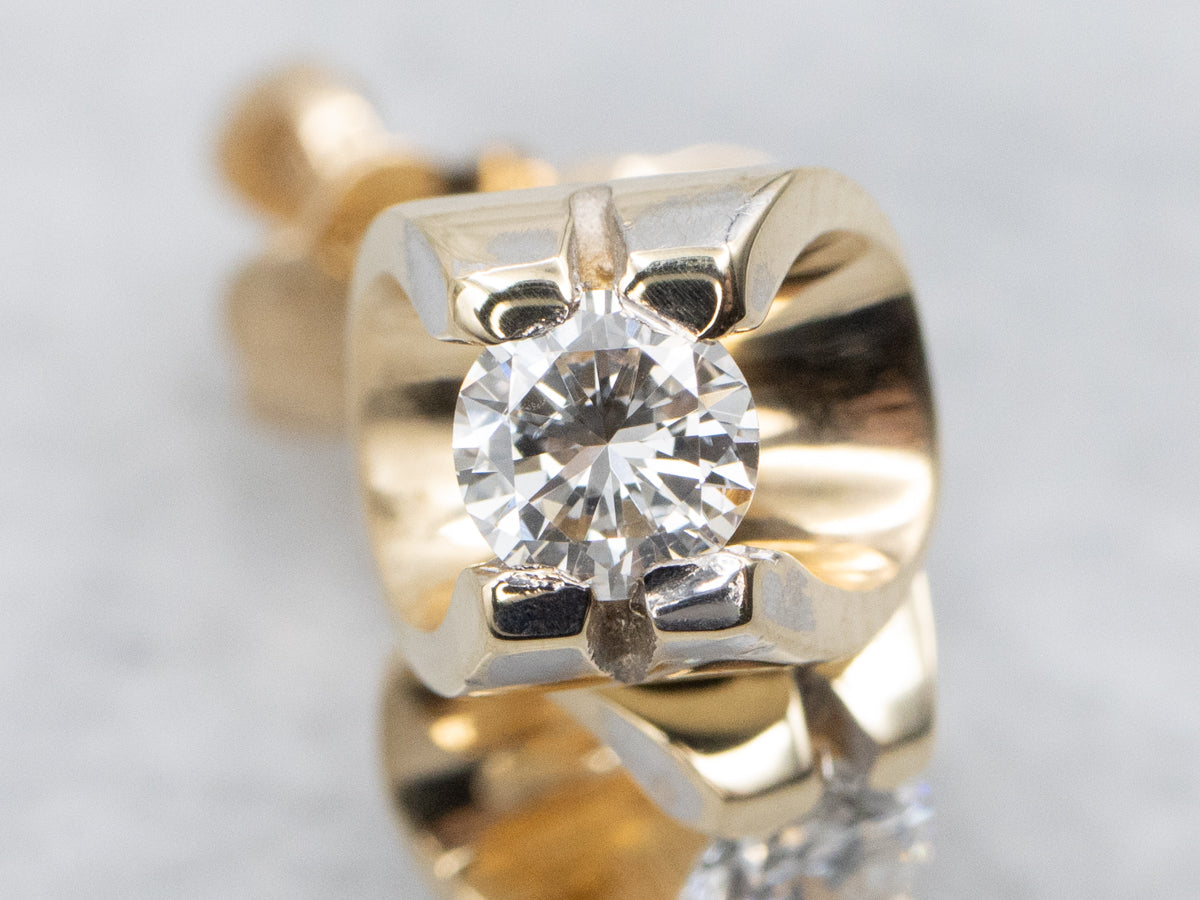 Gold Diamond Solitaire Screw Back Stud Earrings