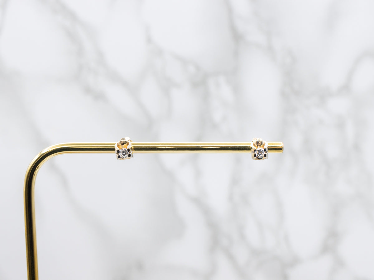 Gold Diamond Solitaire Screw Back Stud Earrings