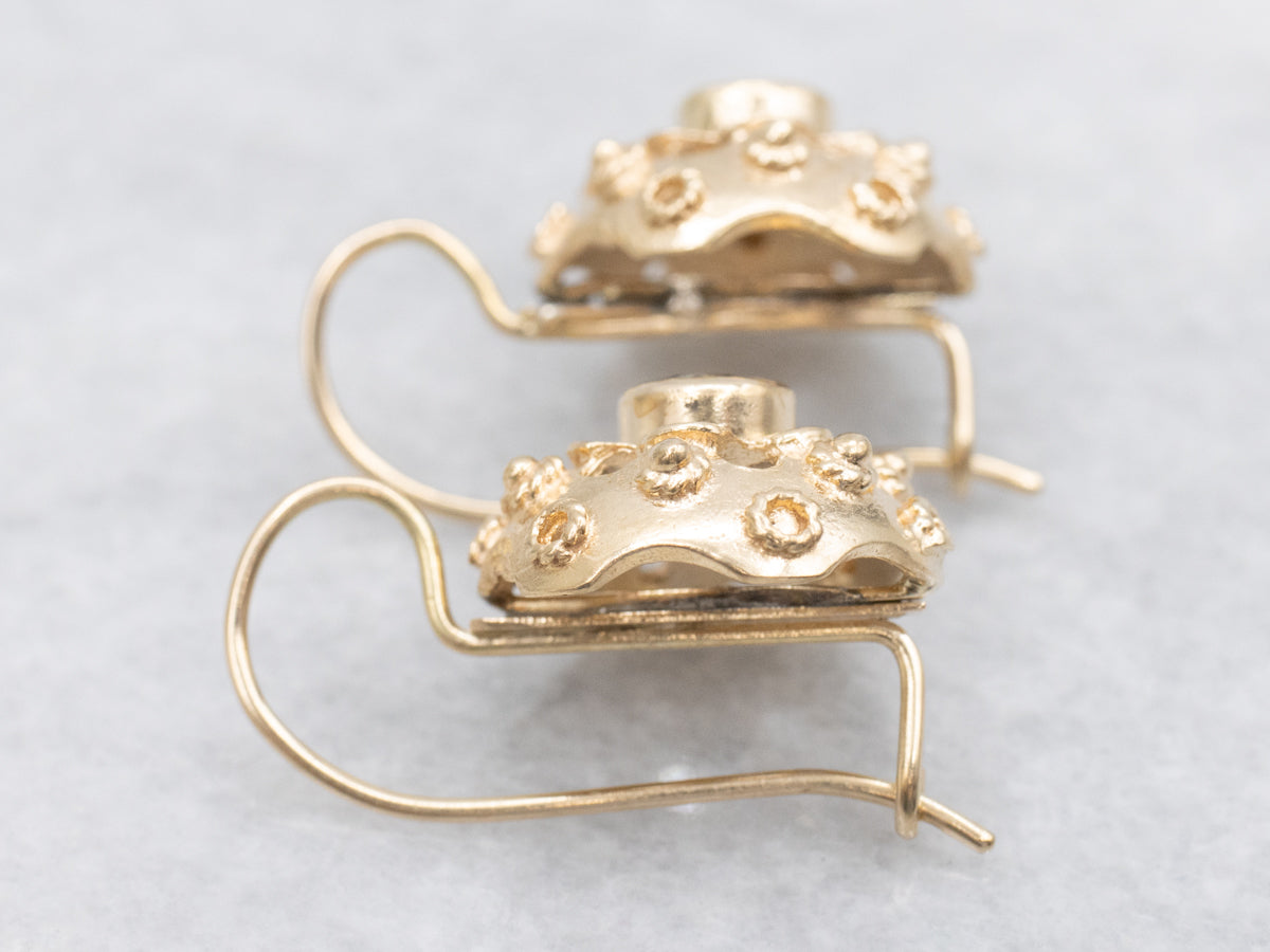 Golden Bezel-Set Blue Zircon Floral Drop Earrings