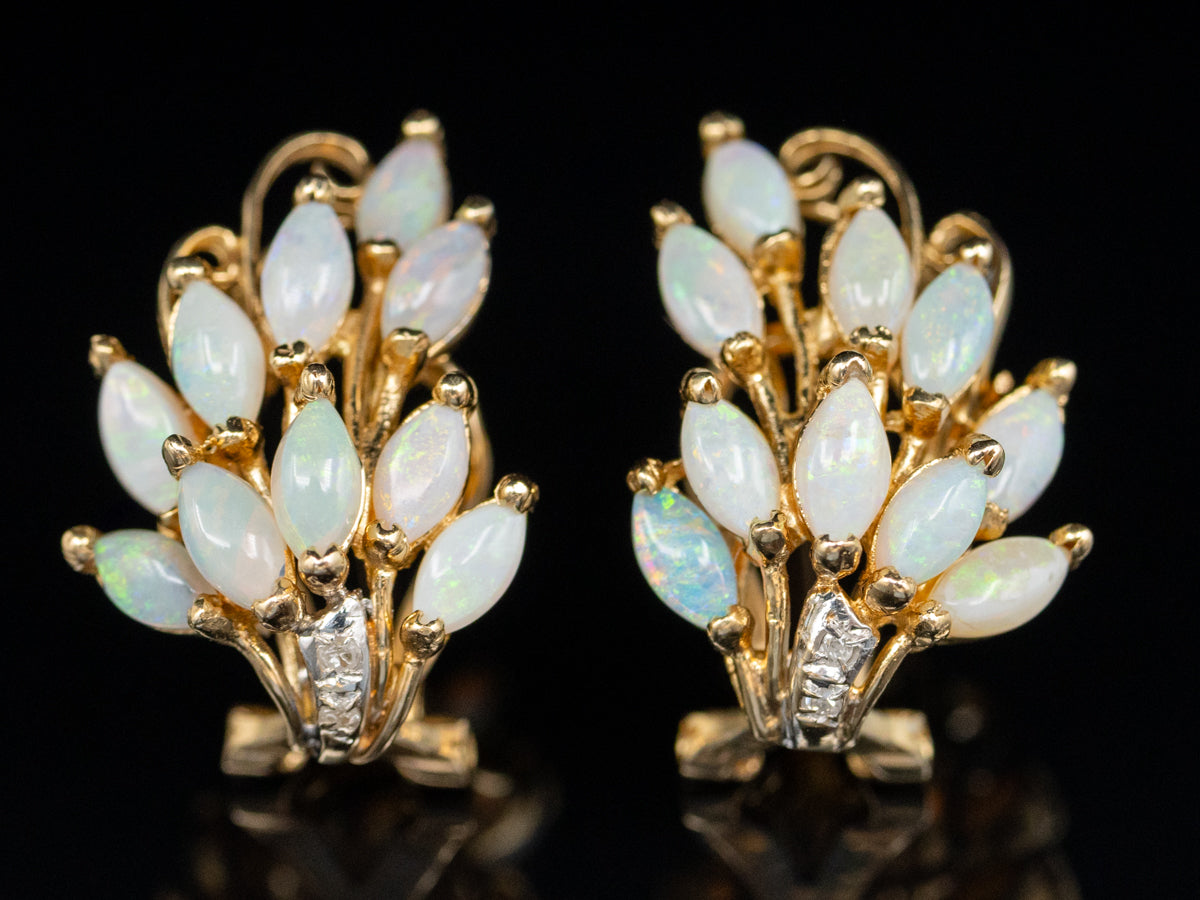 Australian Opal and Diamond Cluster Earrings