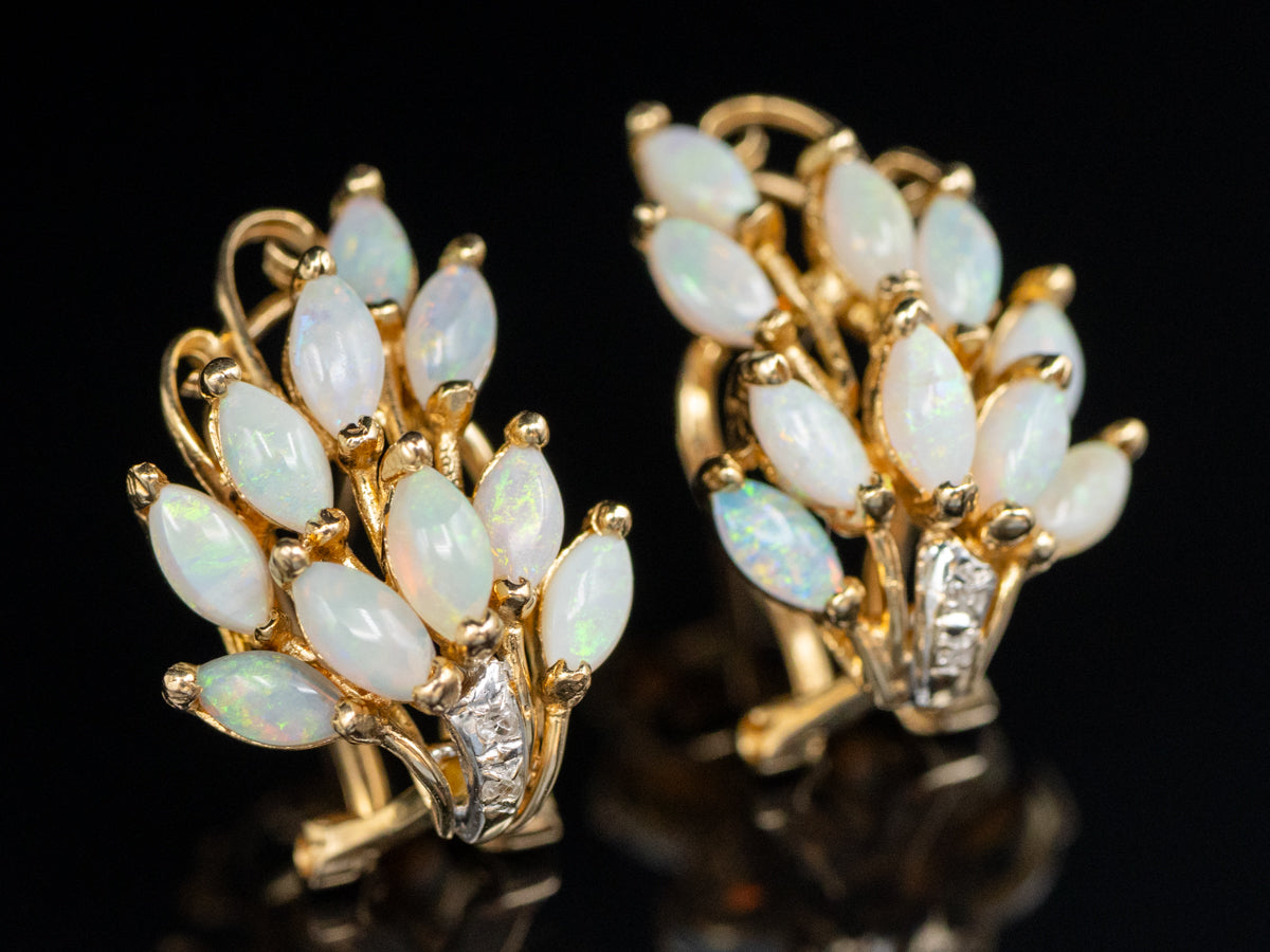 Australian Opal and Diamond Cluster Earrings