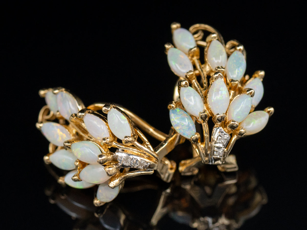 Australian Opal and Diamond Cluster Earrings
