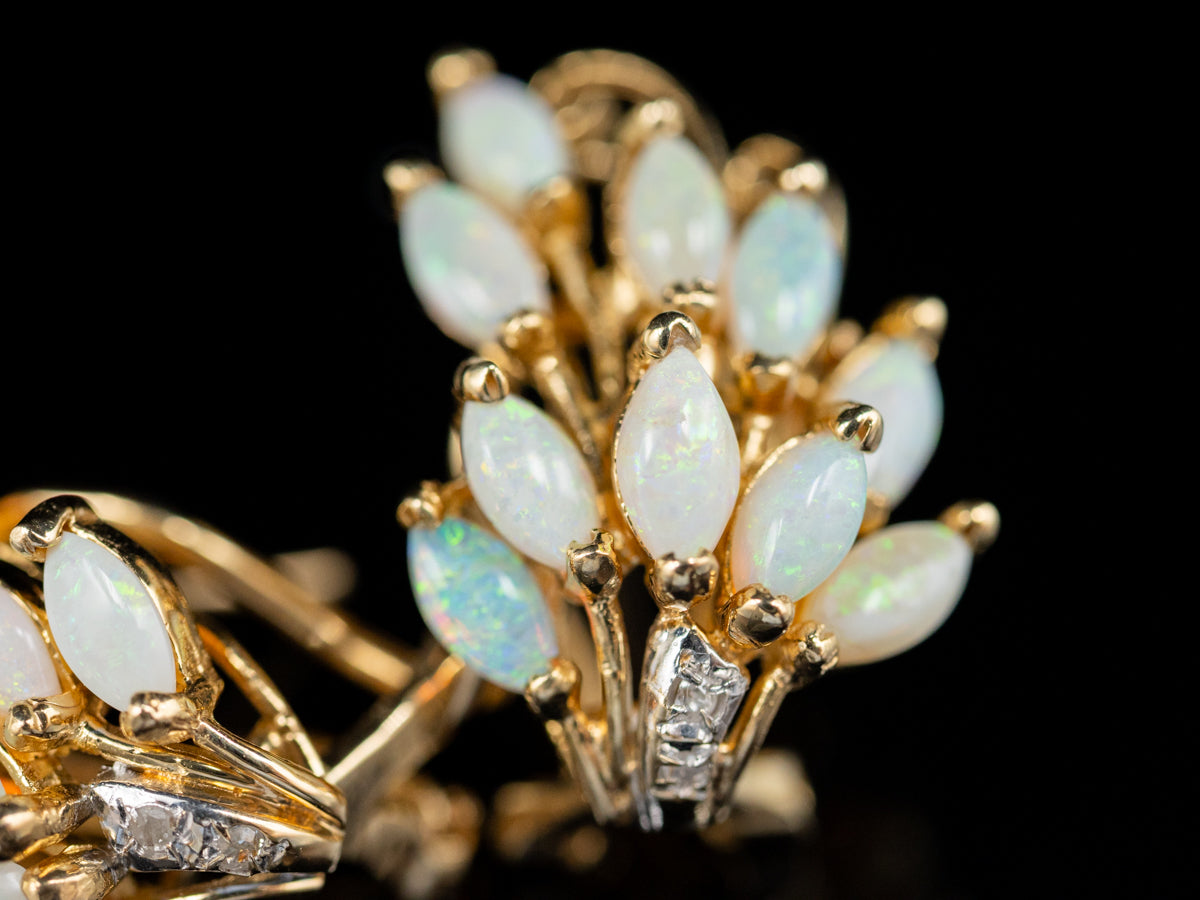 Australian Opal and Diamond Cluster Earrings
