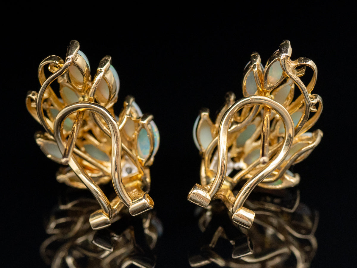 Australian Opal and Diamond Cluster Earrings