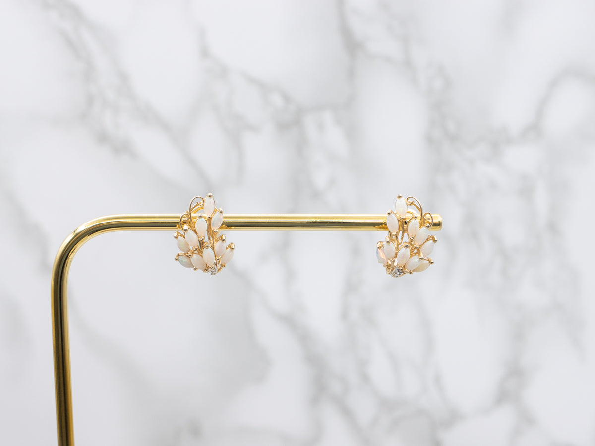 Australian Opal and Diamond Cluster Earrings