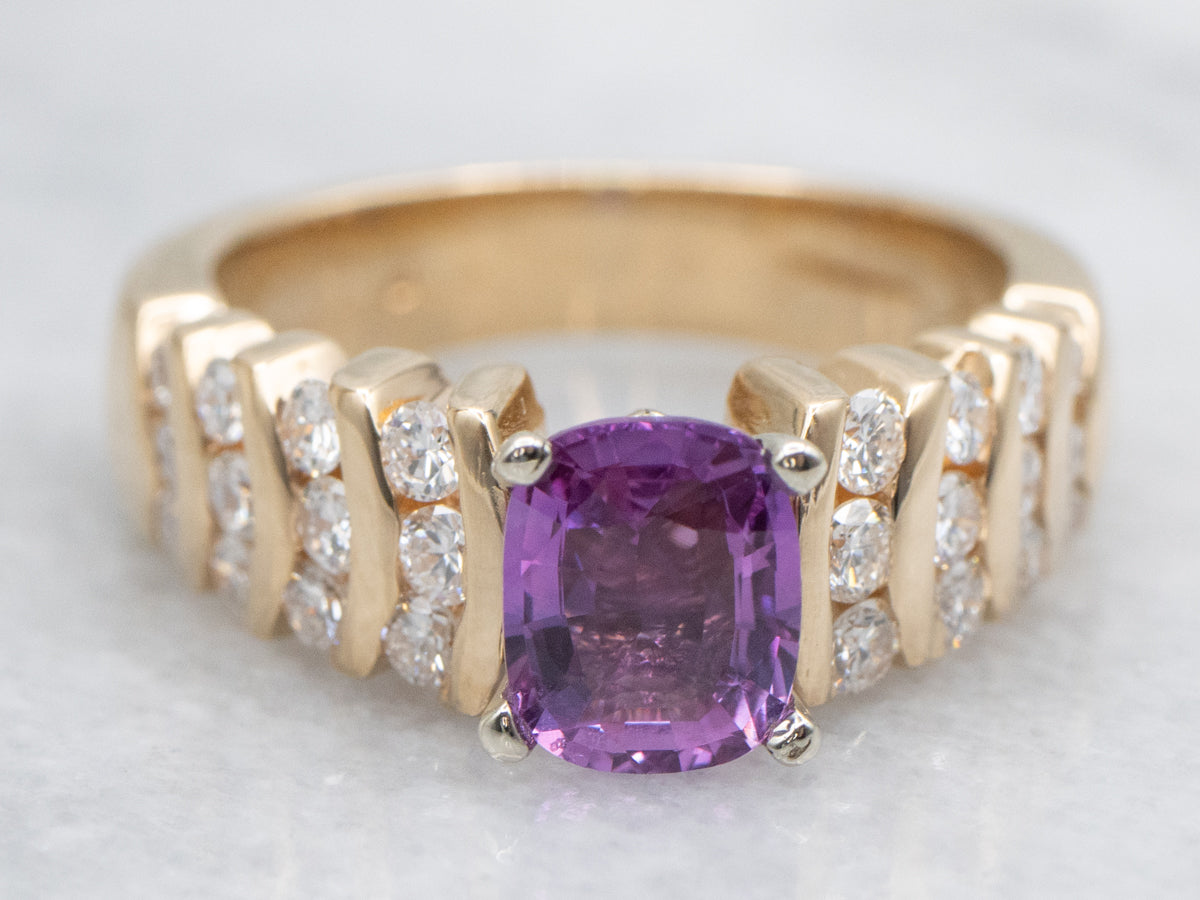 Pink Sapphire and Diamond Modern Gold Ring