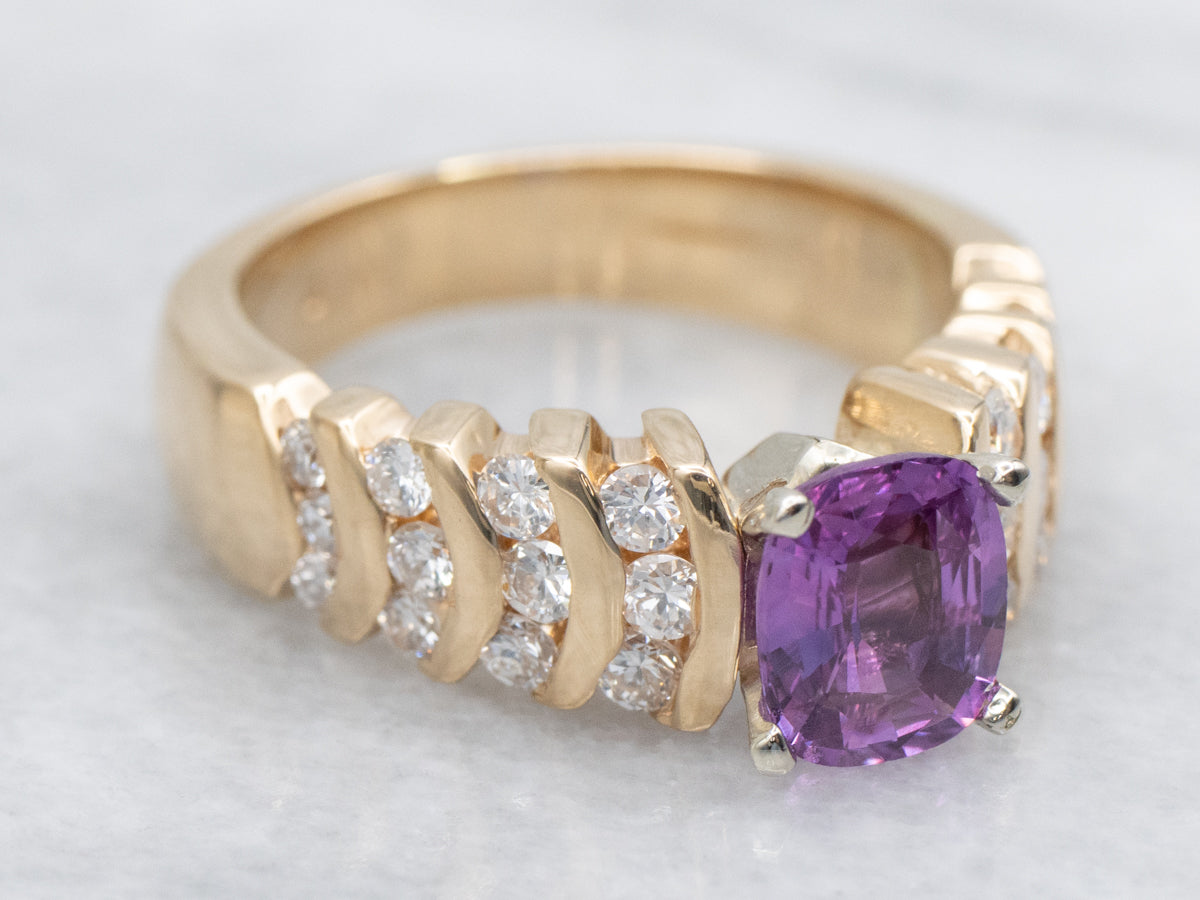 Pink Sapphire and Diamond Modern Gold Ring