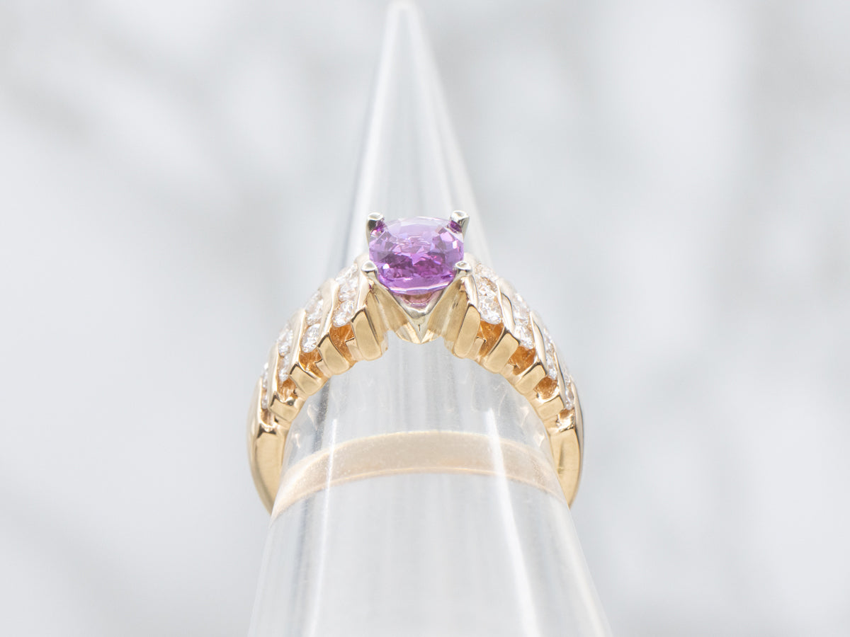 Pink Sapphire and Diamond Modern Gold Ring
