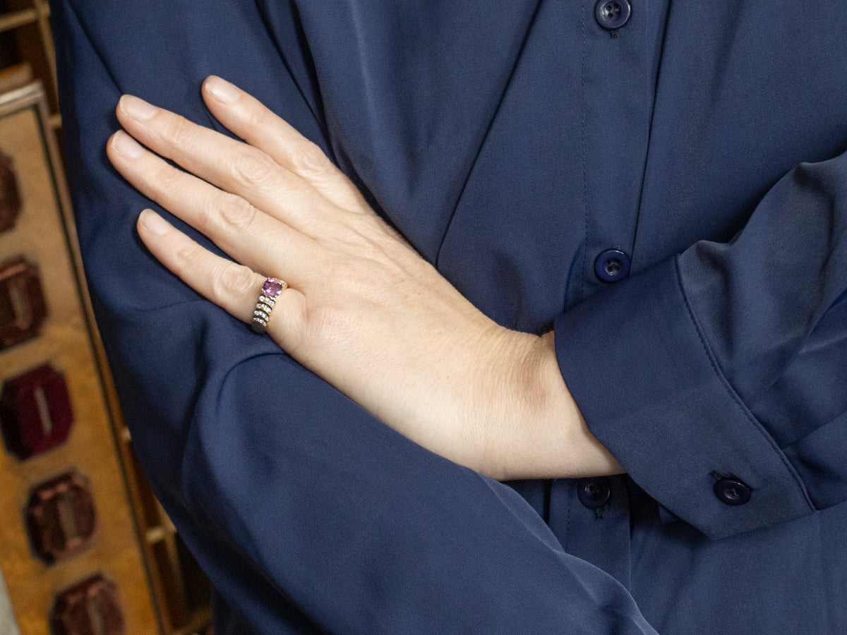 Pink Sapphire and Diamond Modern Gold Ring