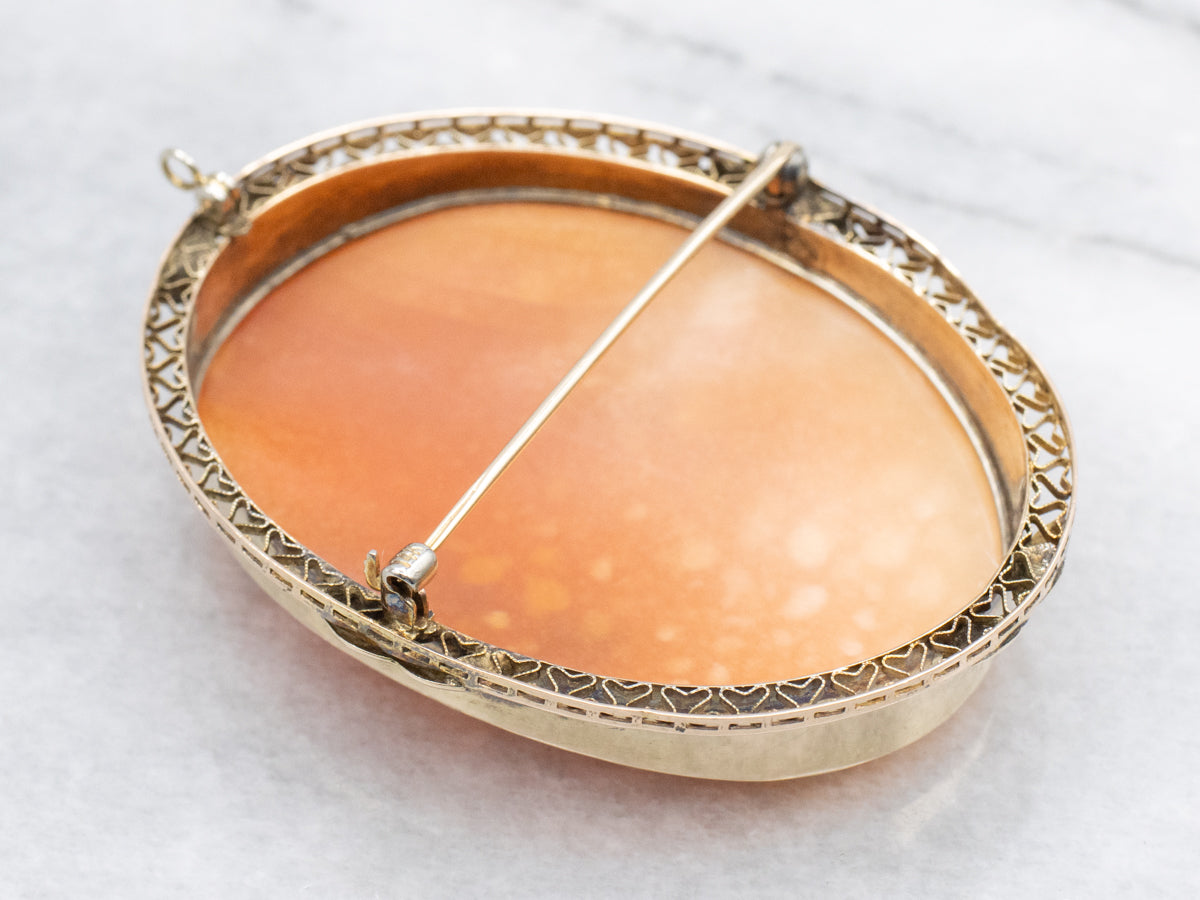 Antique Conch Shell Cameo Gold Brooch or Pendant