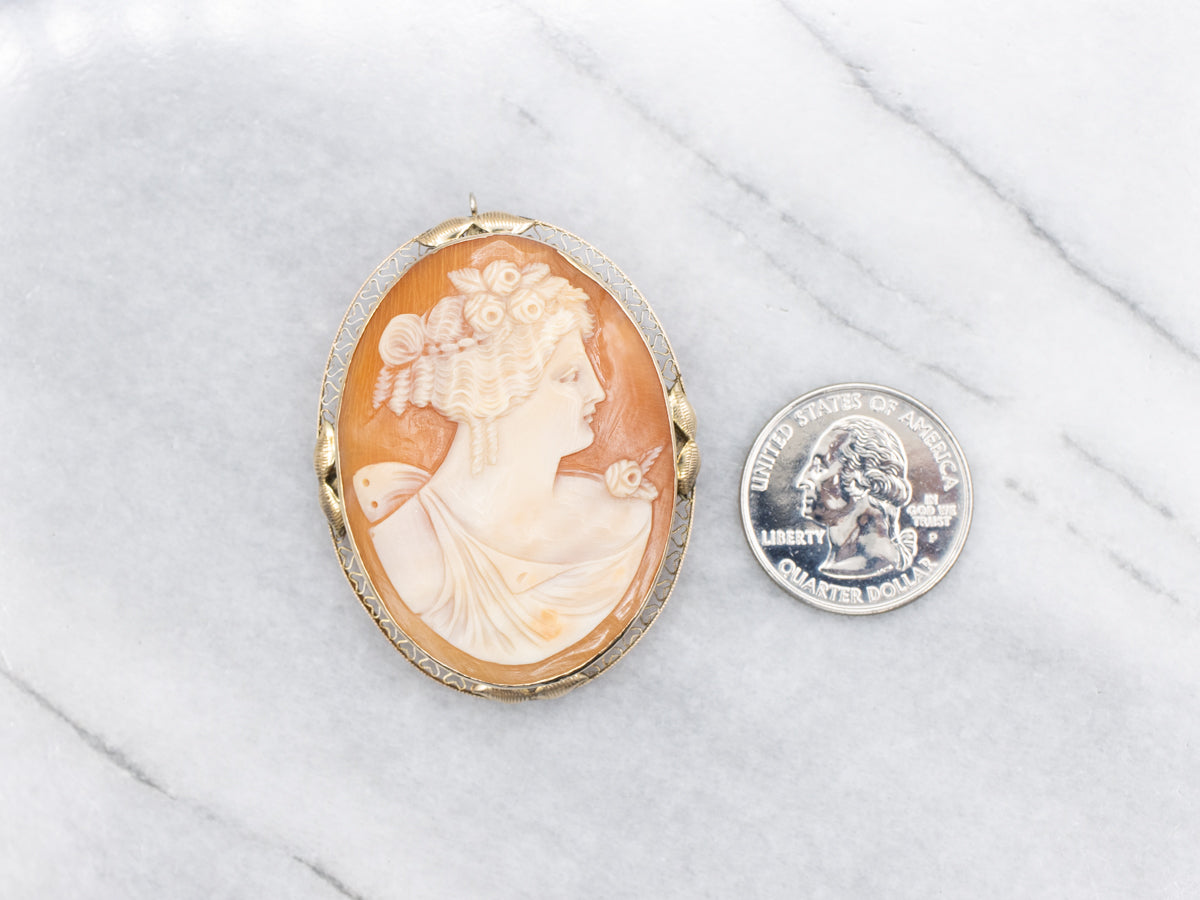 Antique Conch Shell Cameo Gold Brooch or Pendant