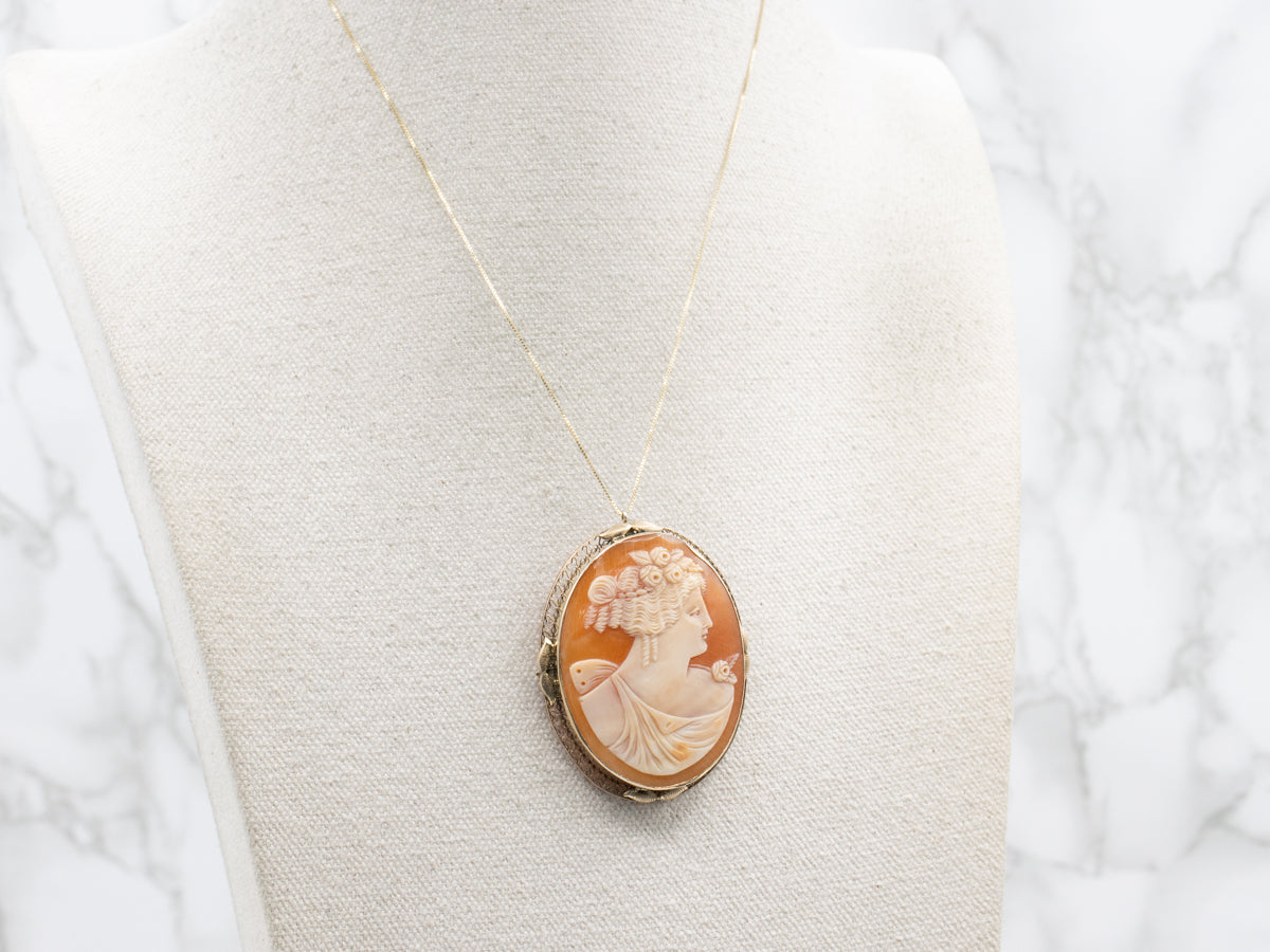 Antique Conch Shell Cameo Gold Brooch or Pendant