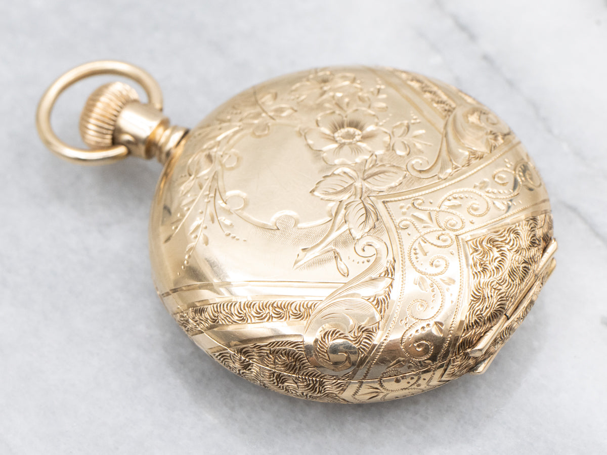 Floral Engraved Elgin 1894 Gold Hunters Case Pocket Watch