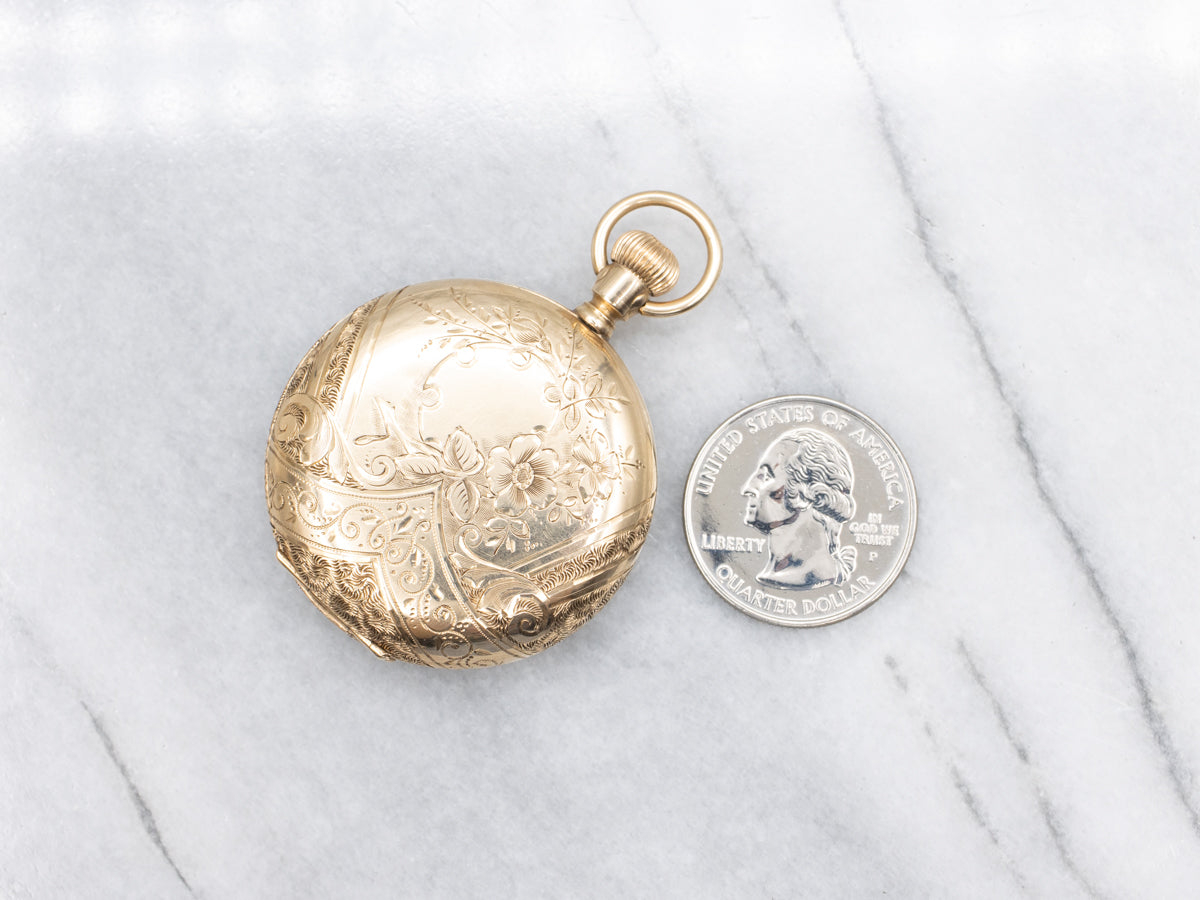 Floral Engraved Elgin 1894 Gold Hunters Case Pocket Watch