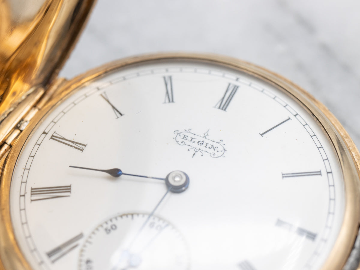 Floral Engraved Elgin 1894 Gold Hunters Case Pocket Watch