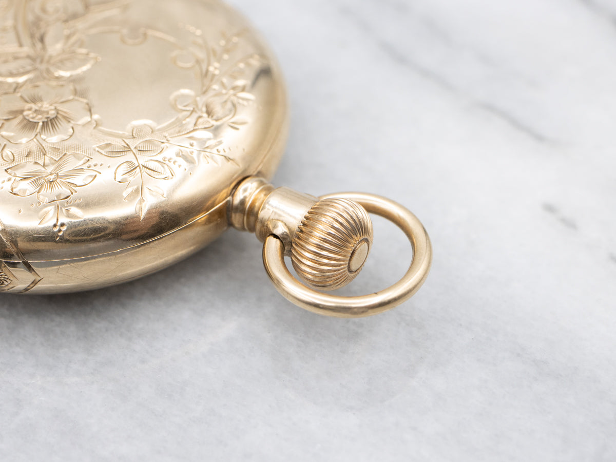 Floral Engraved Elgin 1894 Gold Hunters Case Pocket Watch
