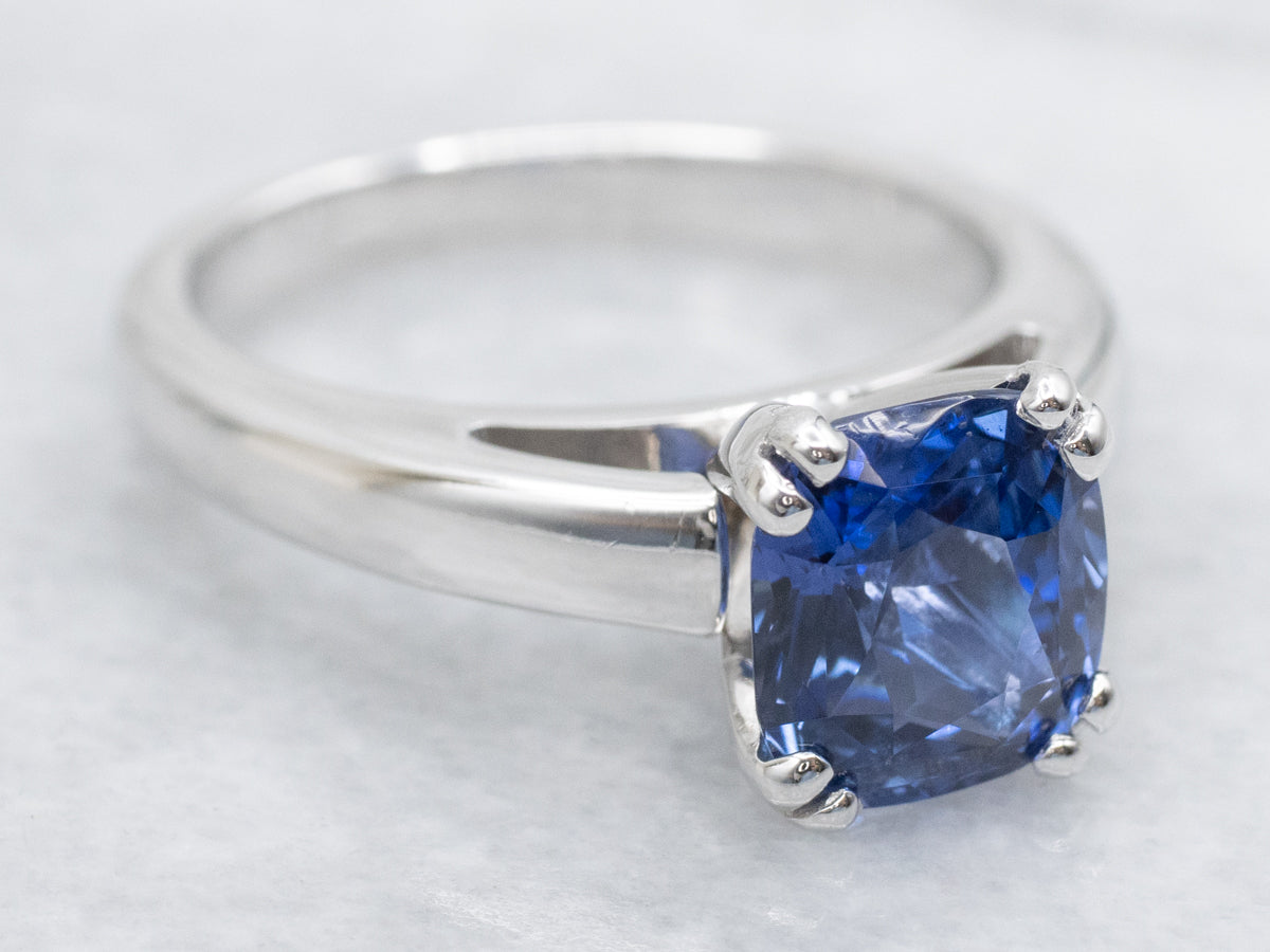 Cushion-Cut Sapphire Solitaire Engagement Ring