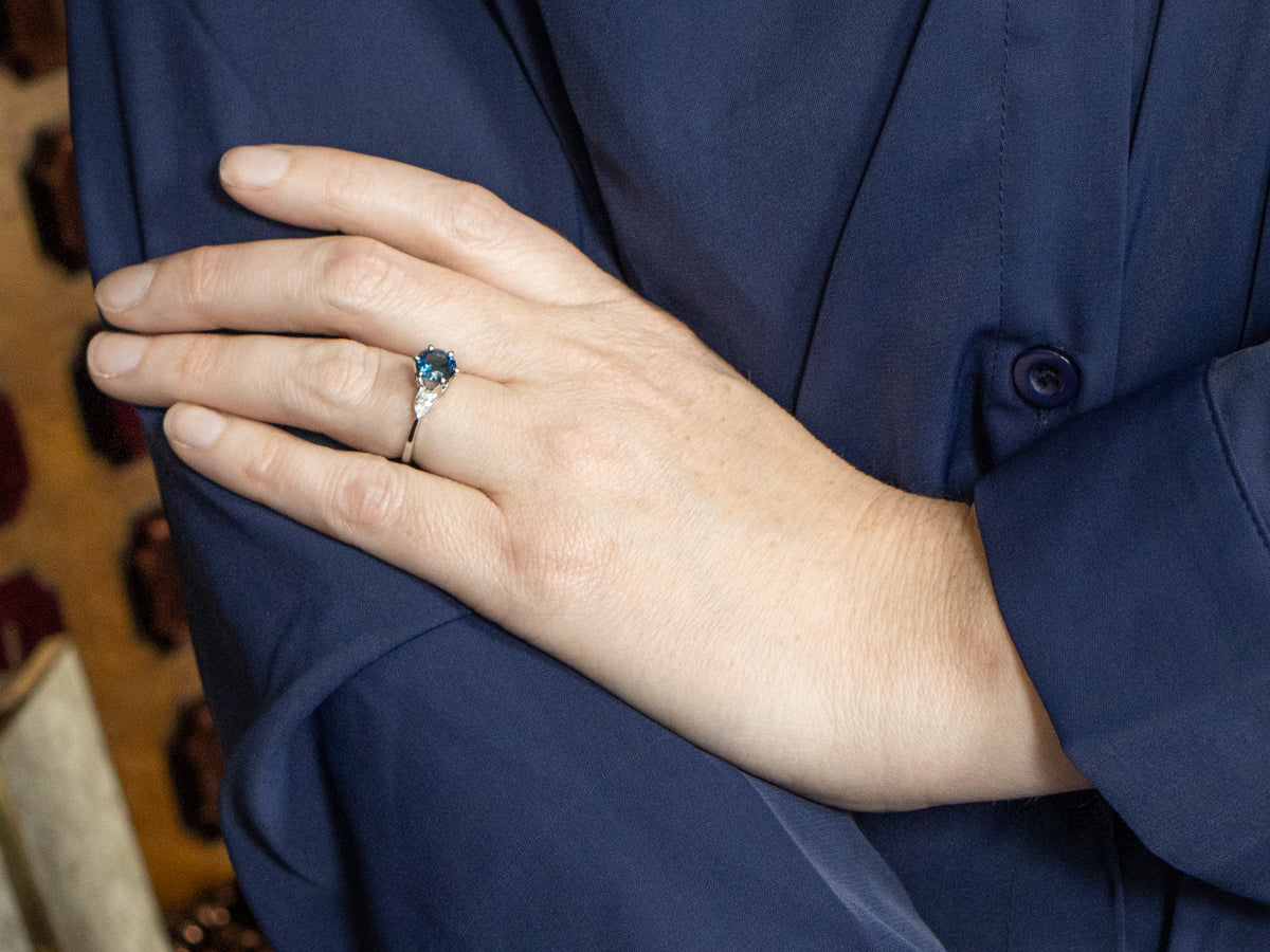 Blue-Green Sapphire and Diamond Engagement Ring