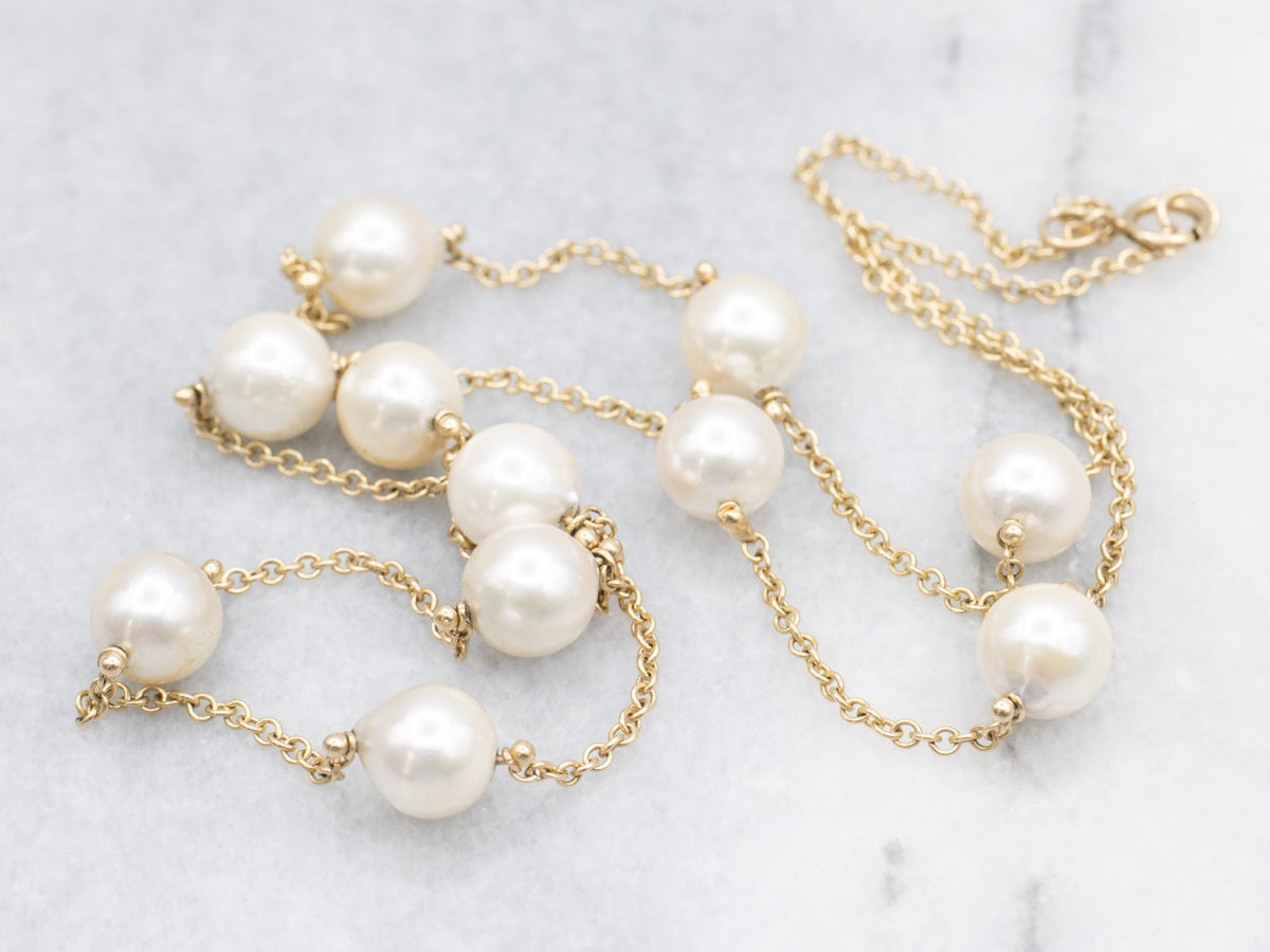 Beaded Pearl Rolo Station Necklace