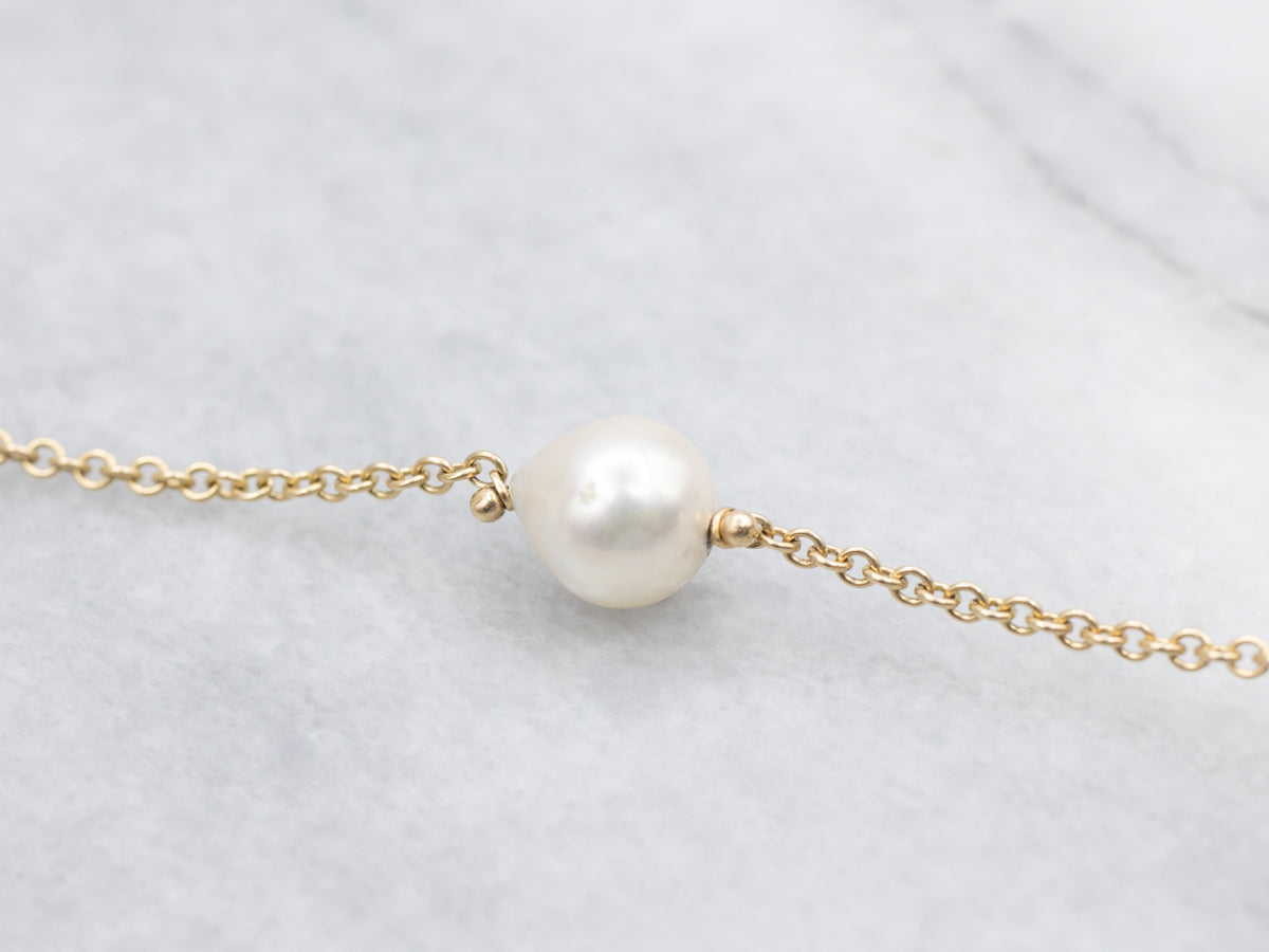 Beaded Pearl Rolo Station Necklace