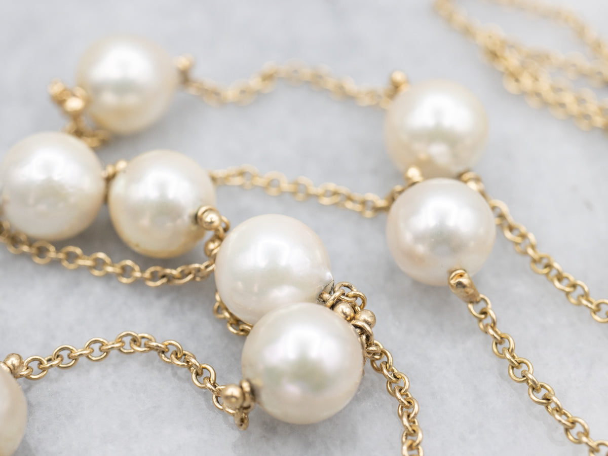 Beaded Pearl Rolo Station Necklace