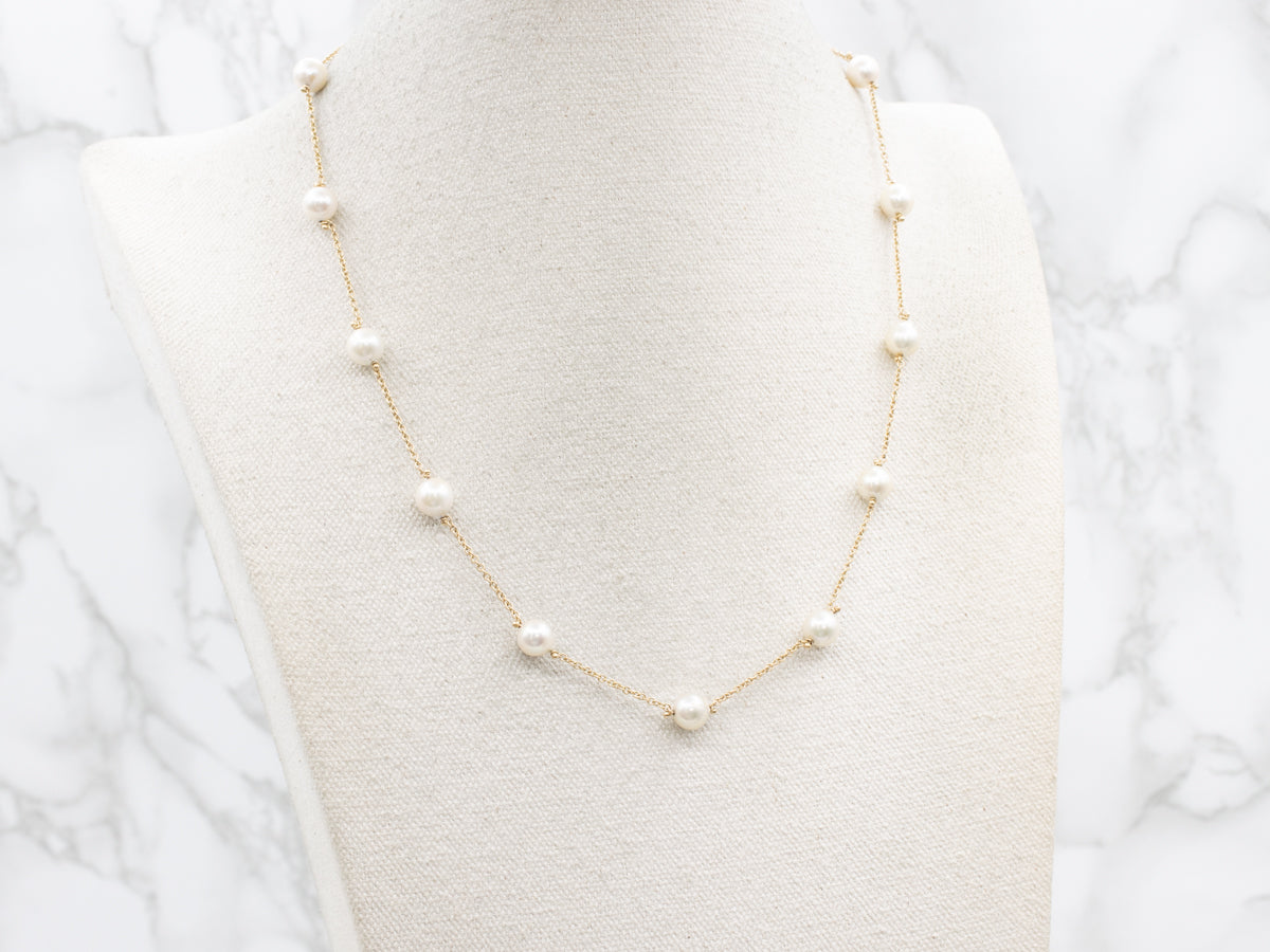Beaded Pearl Rolo Station Necklace