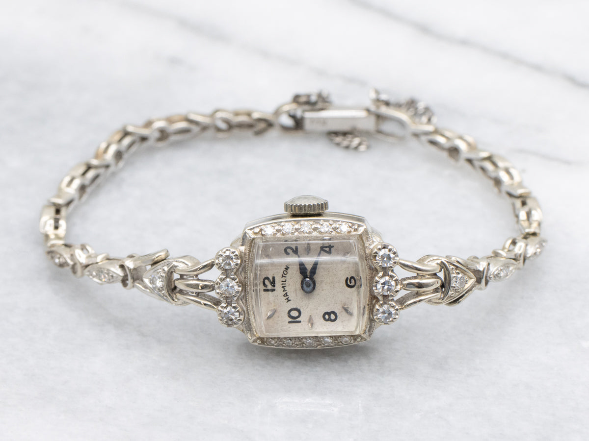 Vintage Gold and Diamond Ladies Hamilton Wrist Watch