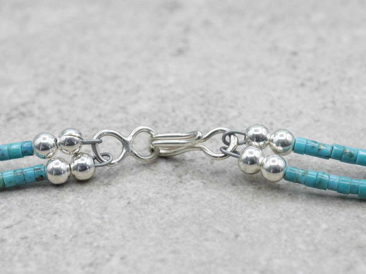 Beaded Turquoise Carnelian and Heishi Beaded Double Strand Necklace