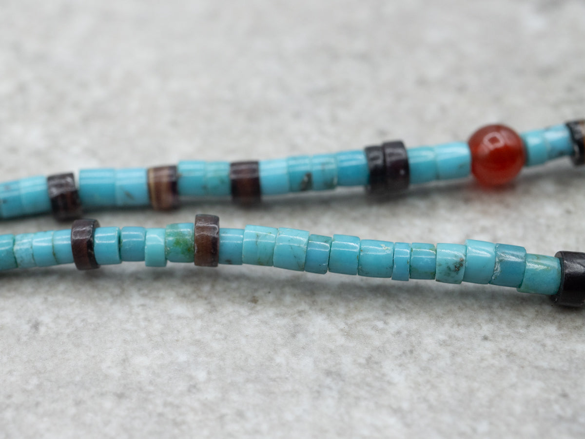 Beaded Turquoise Carnelian and Heishi Beaded Double Strand Necklace