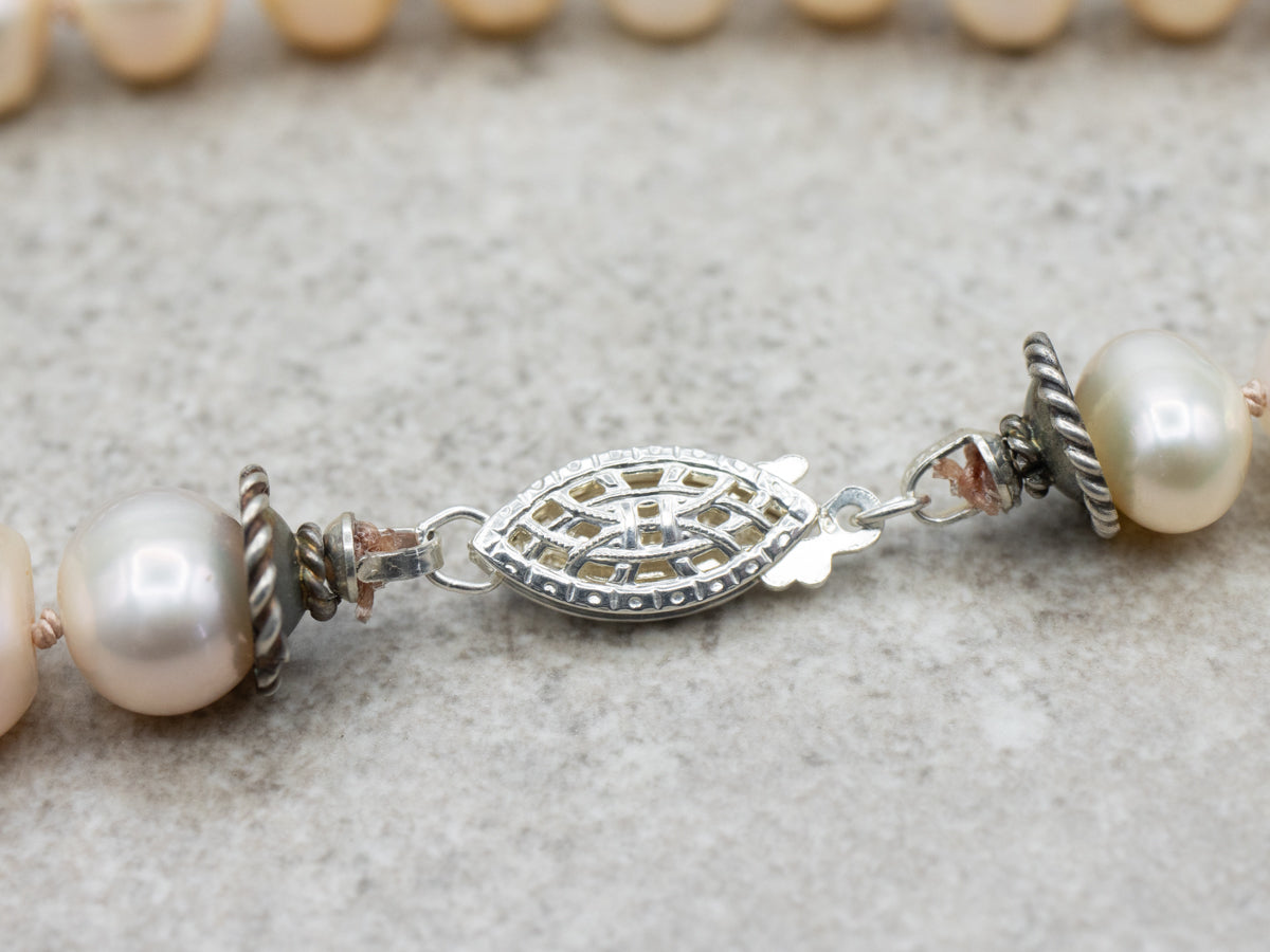 Blushed Pink Freshwater Pearl Beaded Necklace with Filigree Clasp