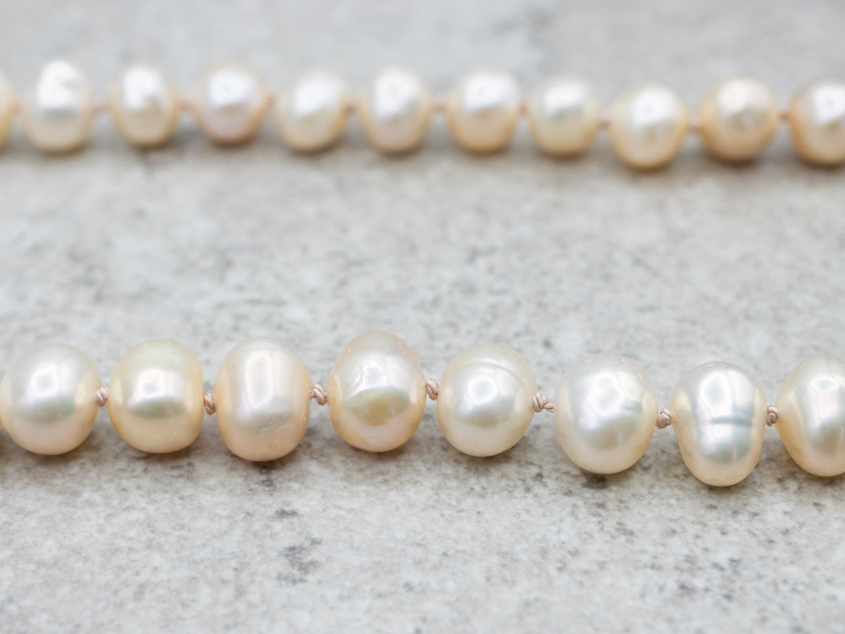 Blushed Pink Freshwater Pearl Beaded Necklace with Filigree Clasp