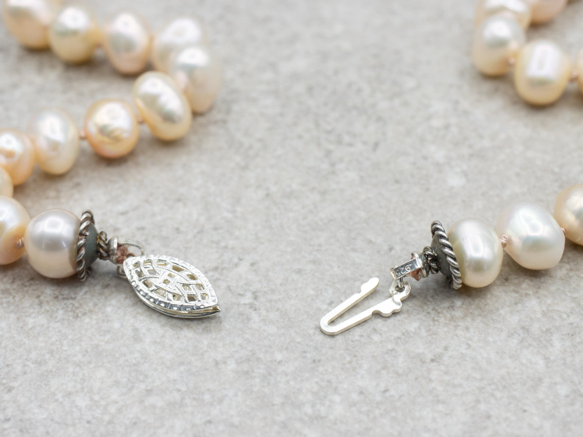 Blushed Pink Freshwater Pearl Beaded Necklace with Filigree Clasp