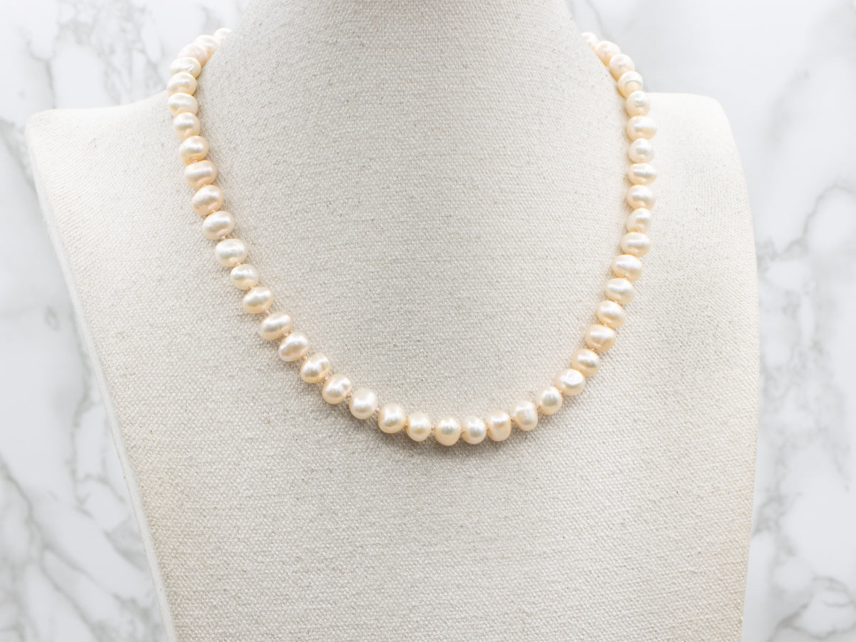 Blushed Pink Freshwater Pearl Beaded Necklace with Filigree Clasp