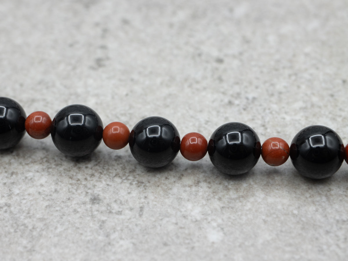 Sterling Silver Black Onyx Carnelian Turquoise and Wampum Shell Beaded Necklace