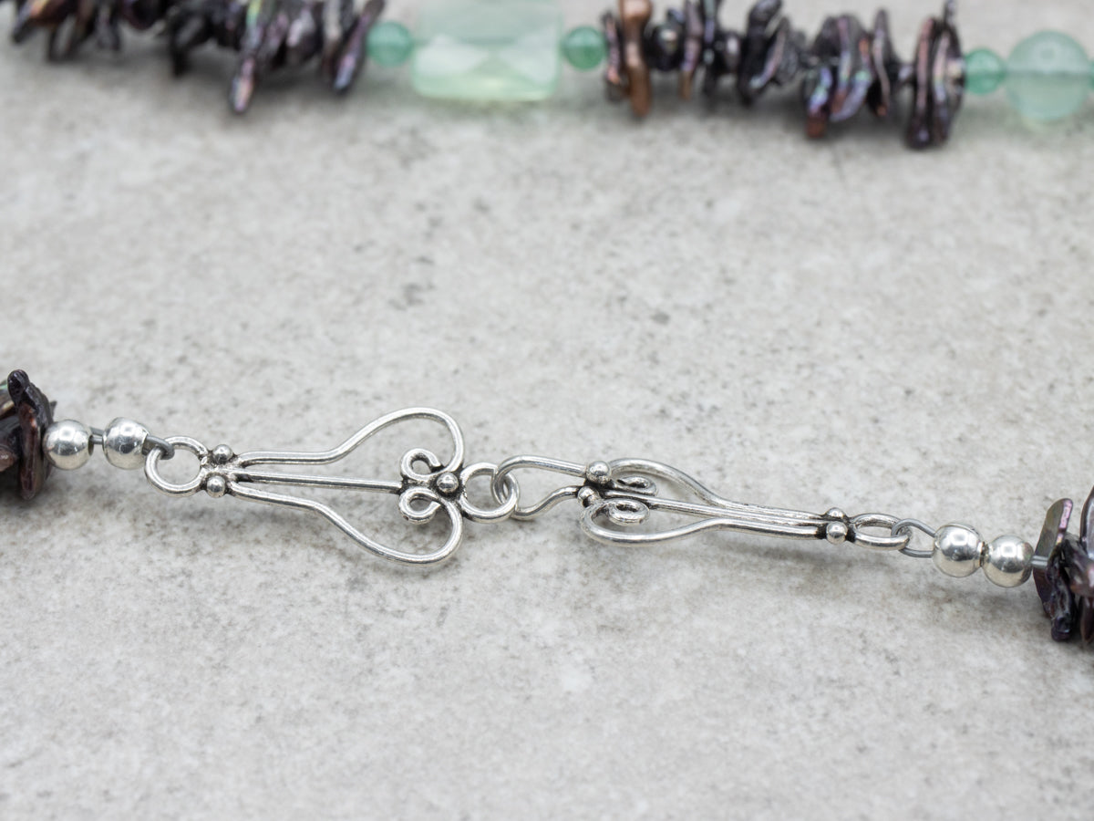 Beaded Iridescent Baroque Pearls and Aventurine Beaded Necklace