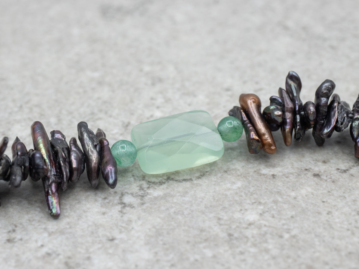 Beaded Iridescent Baroque Pearls and Aventurine Beaded Necklace