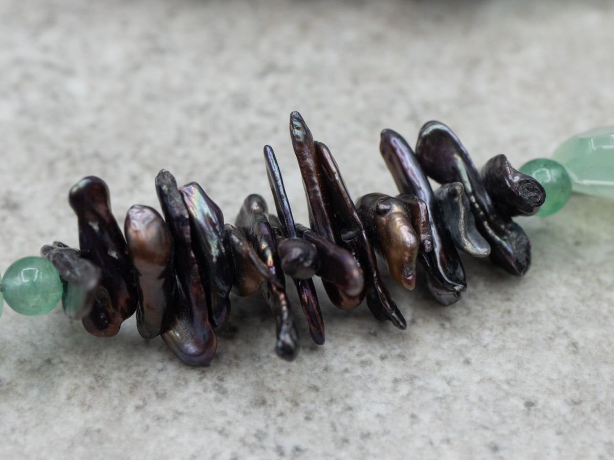 Beaded Iridescent Baroque Pearls and Aventurine Beaded Necklace