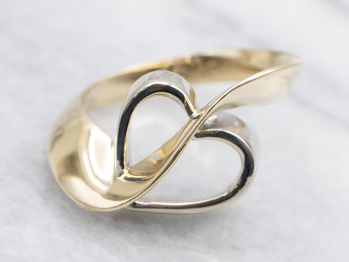 Two Tone Gold Twisting Heart Ring