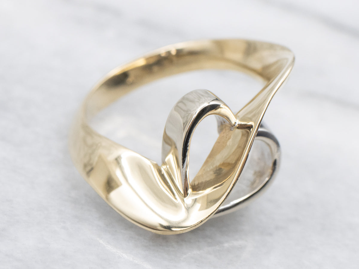 Two Tone Gold Twisting Heart Ring