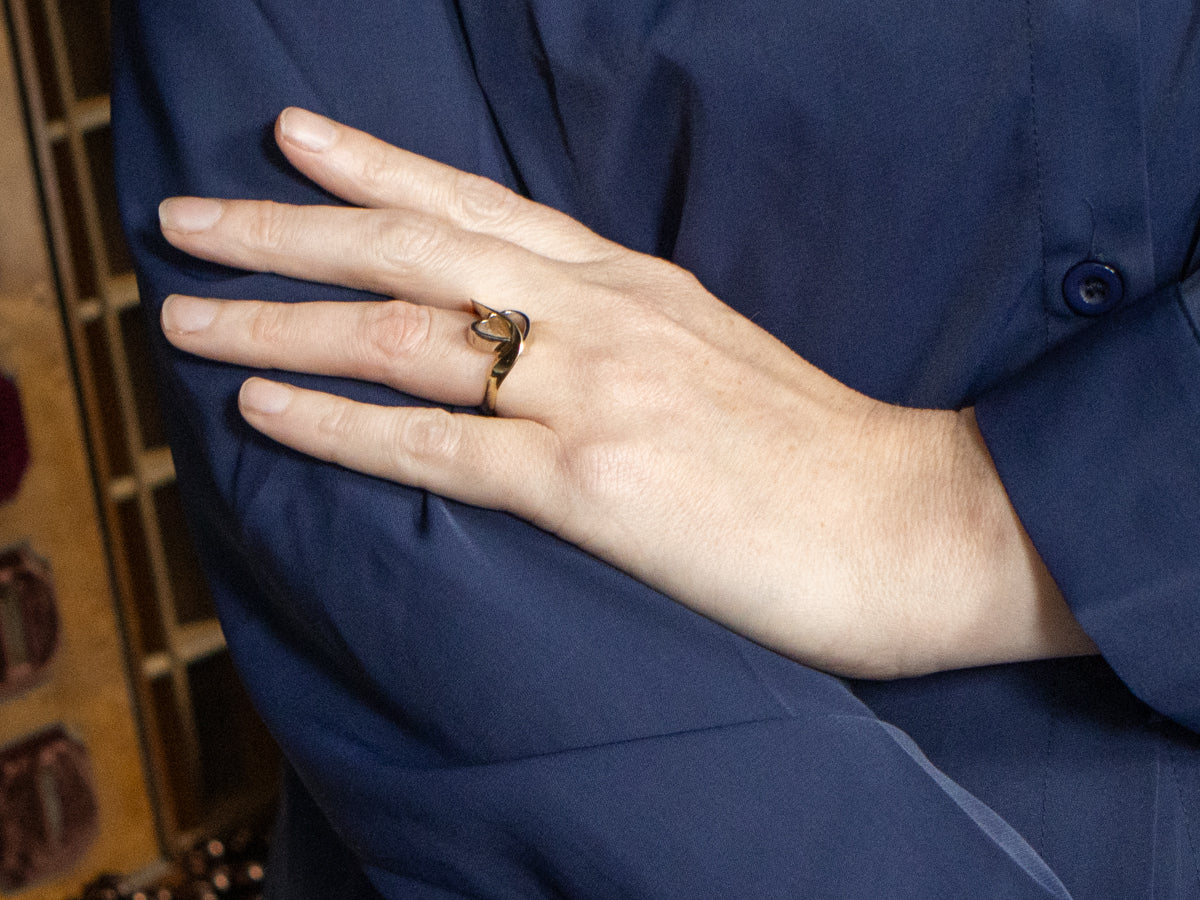 Two Tone Gold Twisting Heart Ring