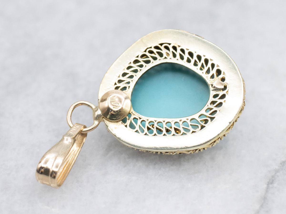 Turquoise Nugget Pendant Set in Yellow Gold