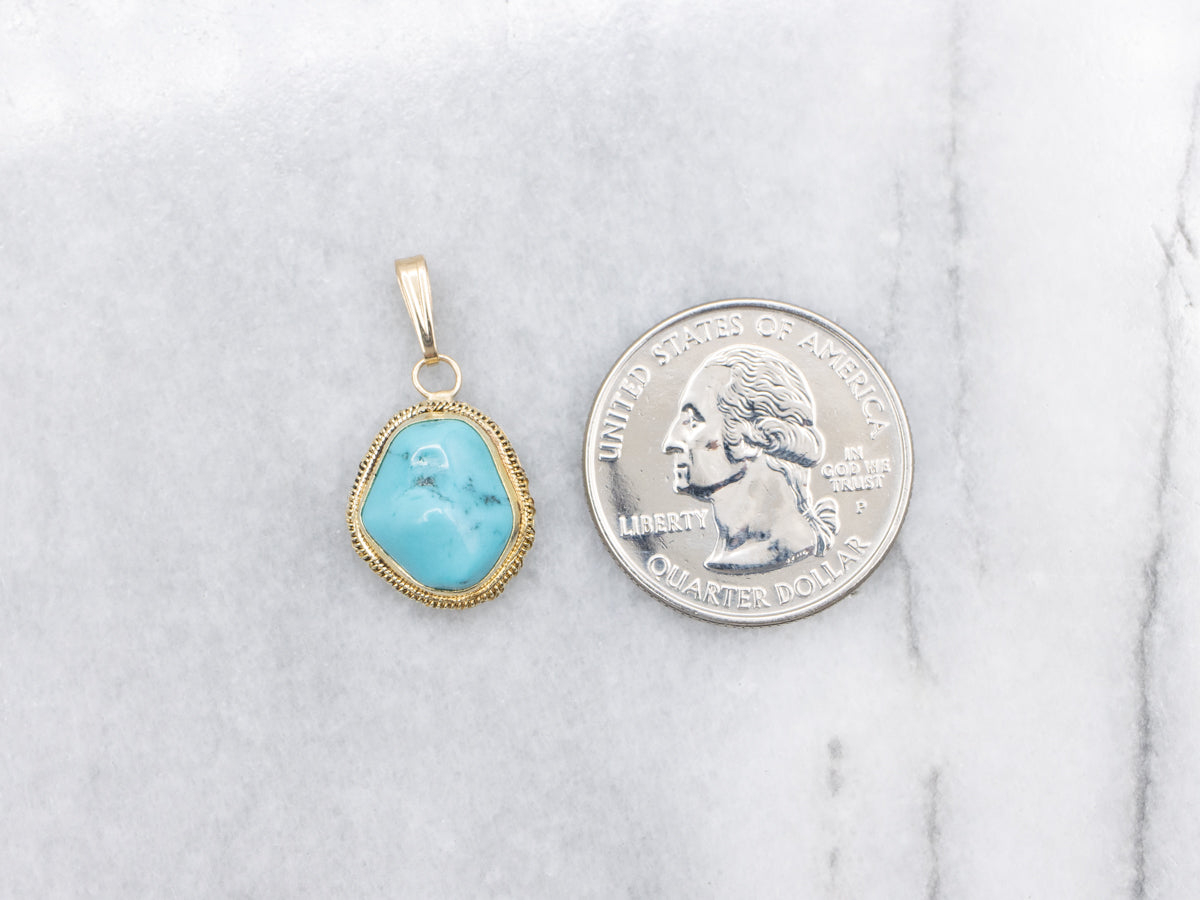 Turquoise Nugget Pendant Set in Yellow Gold