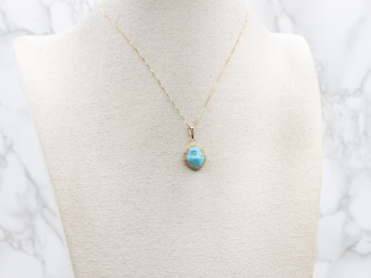 Turquoise Nugget Pendant Set in Yellow Gold