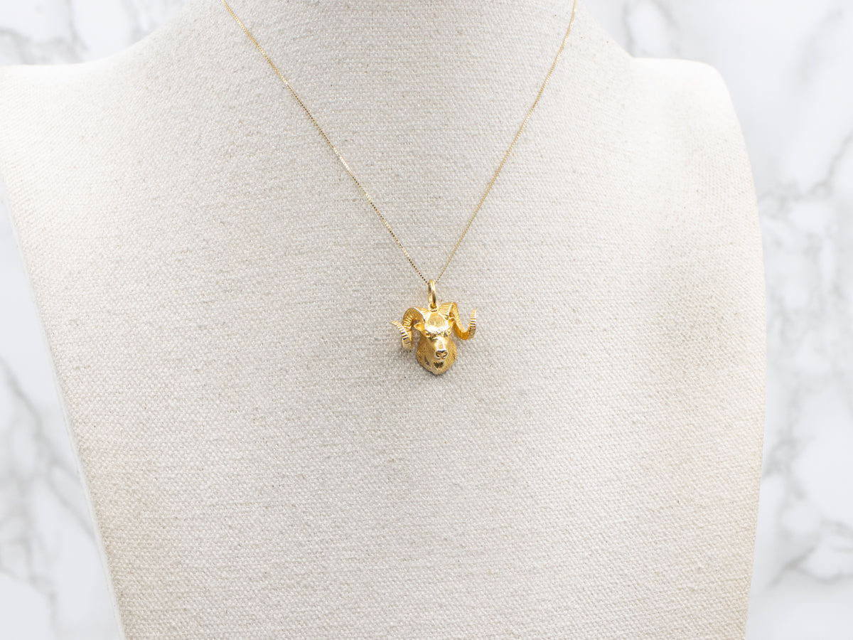 Polished Gold Ram's Head Pendant