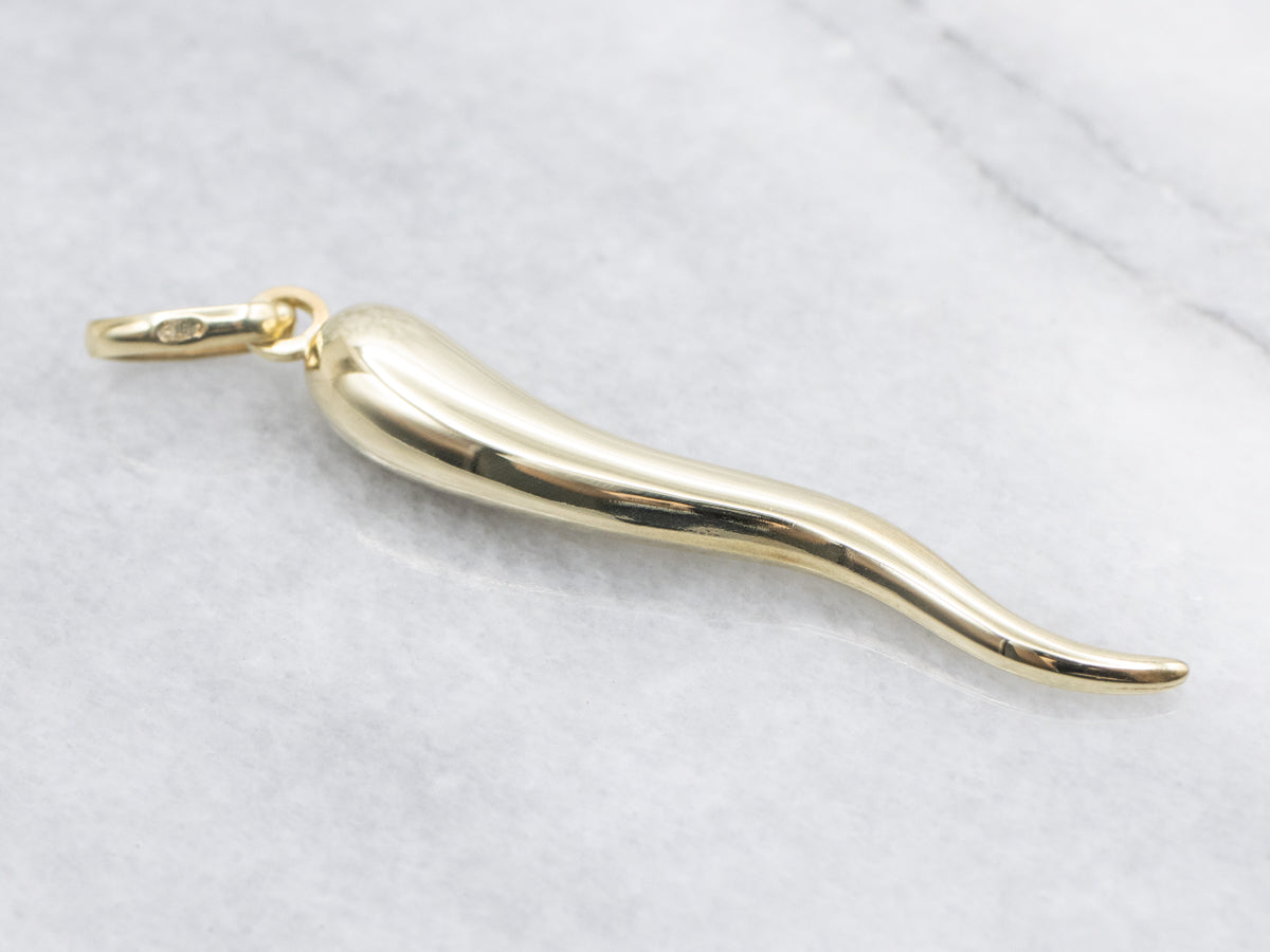 Long Gold Italian Horn Pendant