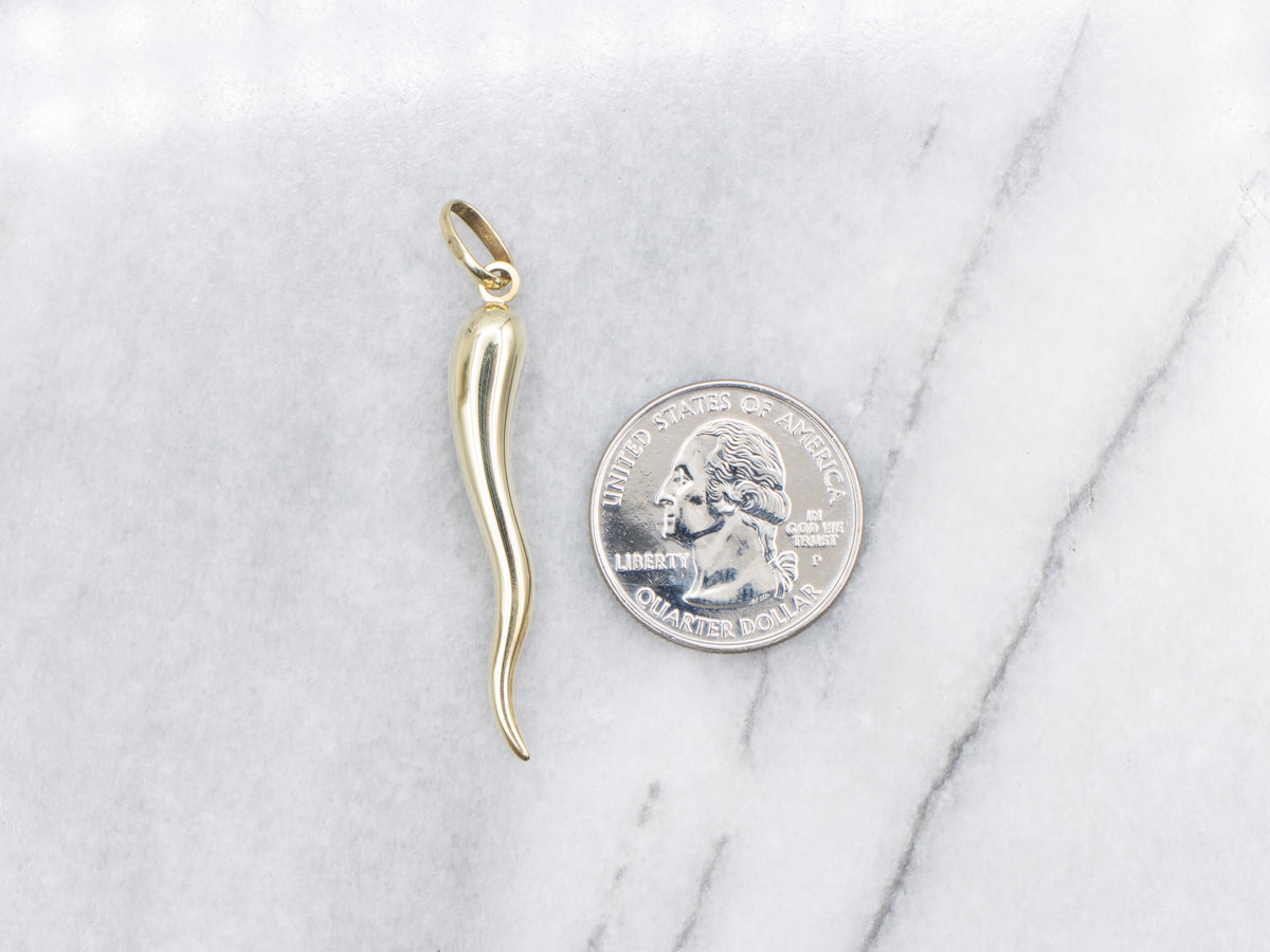 Long Gold Italian Horn Pendant