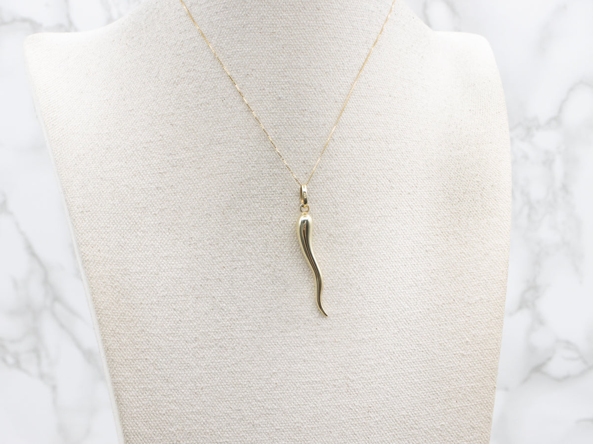 Long Gold Italian Horn Pendant
