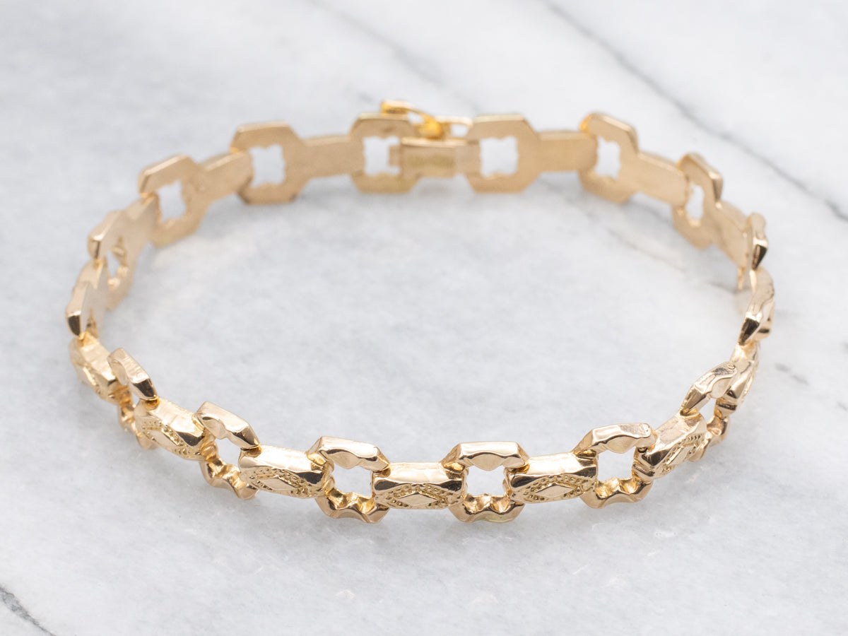 Gold Victorian Revival Decorated Link Bracelet