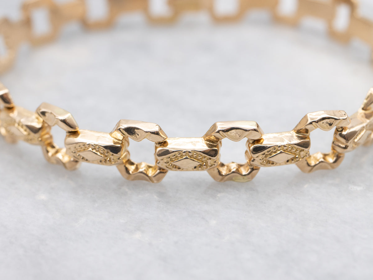 Gold Victorian Revival Decorated Link Bracelet